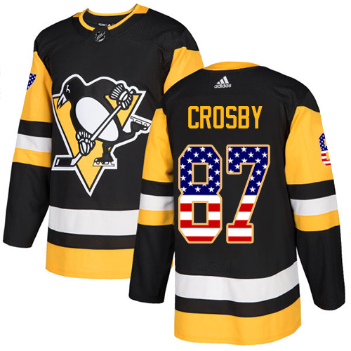 Adidas Penguins #87 Sidney Crosby Black Home Authentic USA Flag Stitched Youth NHL Jersey